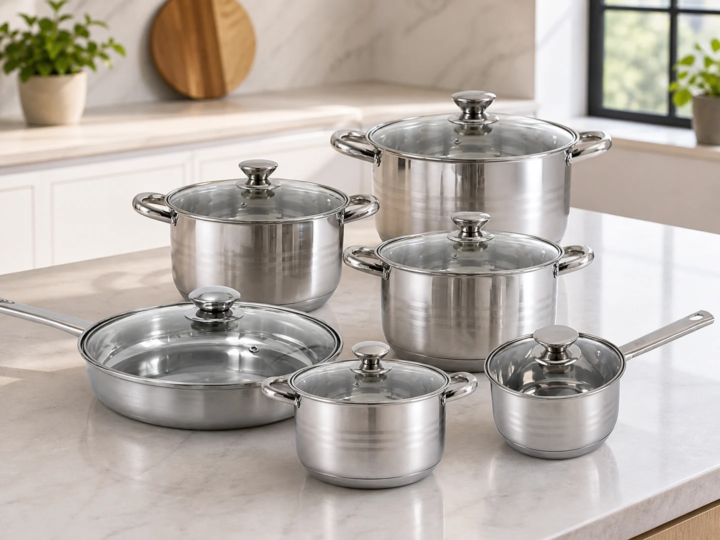 Batería de cocina: Aporta orden y armonía visual a la cocina diaria. El producto se muestra claramente en el entorno donde su principal ventaja resulta útil.